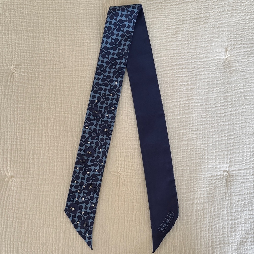 Coach Embellished Silk Skinny Scarf